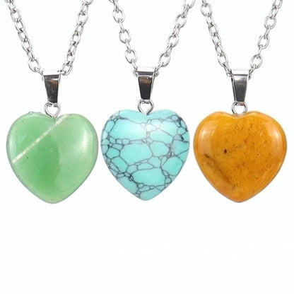 Minimalist Heart Shape Natural Stone Ferroalloy Knitting Pendant Necklace