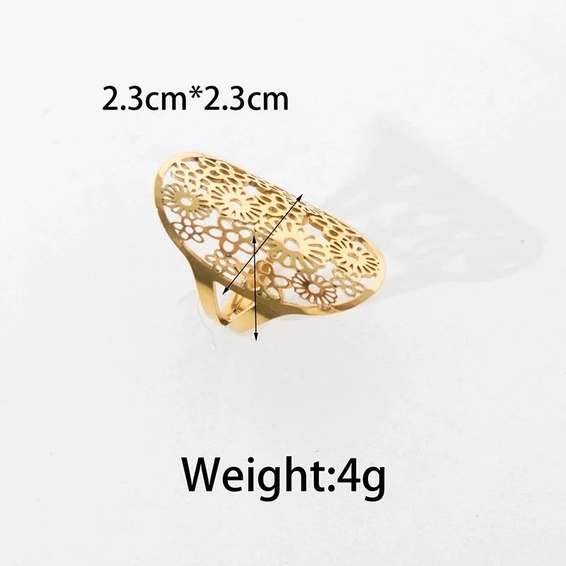 Elegant Romantic Artistic Flower Bow Knot 304 Stainless Steel 14K Gold Plated Hollow Out Open Rings