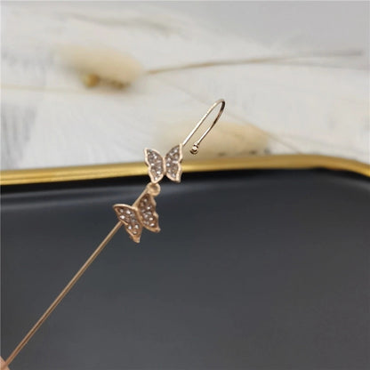2 Pieces Trendy Zircon Ear Hook Piercing Ear Pin Female Net Red Personality Design Surrounding Ear Bone Clip Oblique Line Earrings