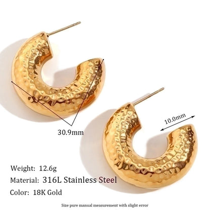 1 Pair Vintage Style Minimalist Classic Style C Shape Plating Inlay 304 Stainless Steel Zircon 18K Gold Plated Ear Studs