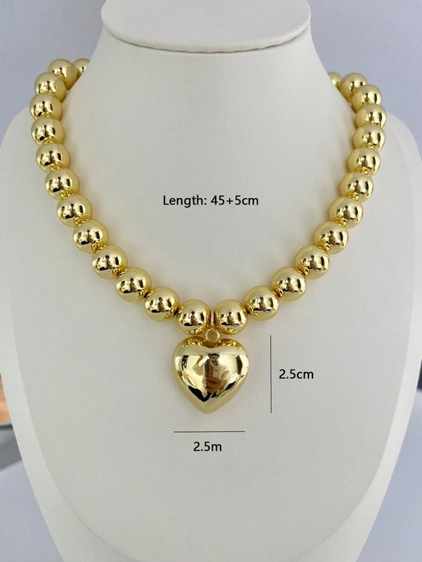 Casual Minimalist Classic Style Heart Shape 18K Gold Plated Brass Pendant Necklace