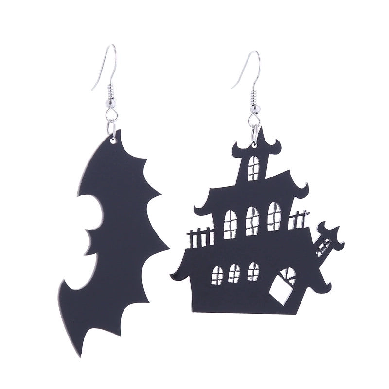 1 Pair Retro Punk Pumpkin Bat Ghost Printing Arylic Drop Earrings