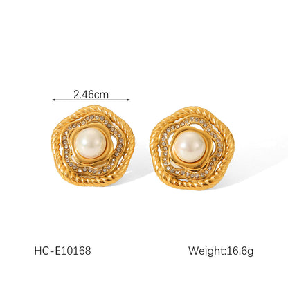 IG Style Pearl Geometric Stainless Steel Electroplating Earrings