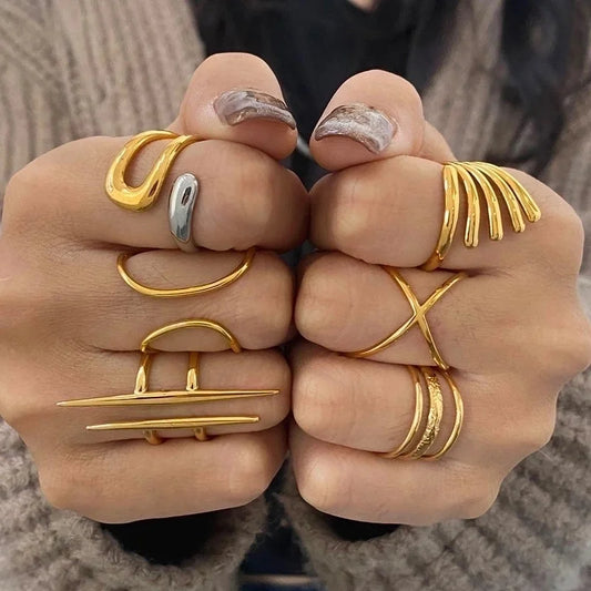 Minimalist Geometric 304 Stainless Steel 18K Gold Plated Rings