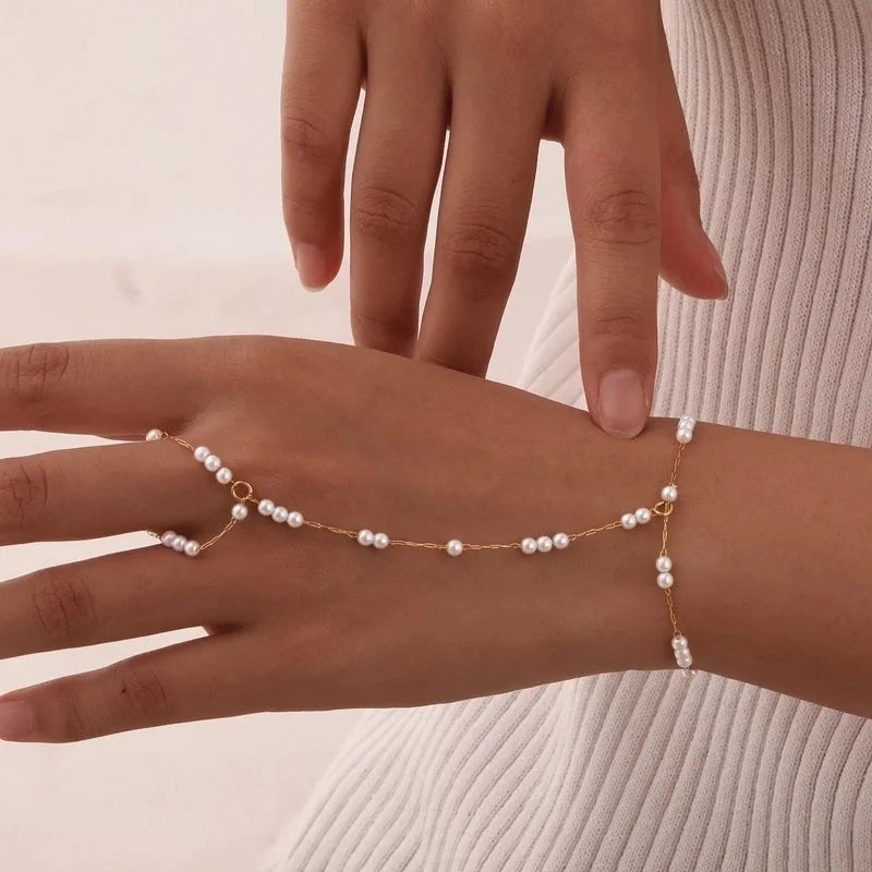 Vintage Style Minimalist Pearl 201 Stainless Steel Cable Chain Bracelets In Bulk