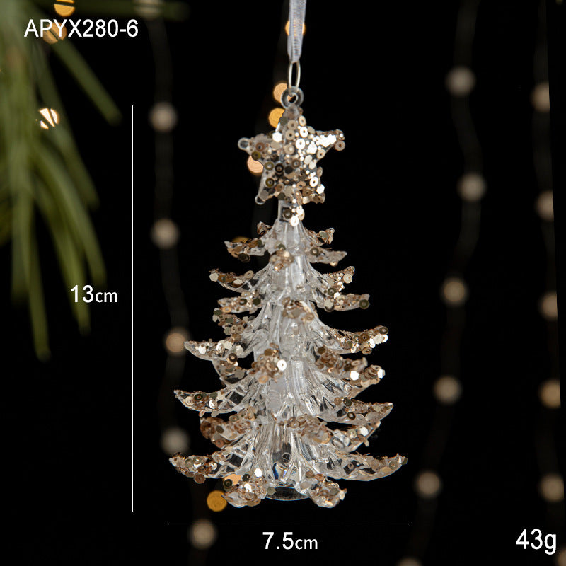 Christmas Ornaments Scene Decoration Supplies Christmas Tree Snowflakes Bells Small Hanging Decorations Crystal Transparent Hanging Ornaments