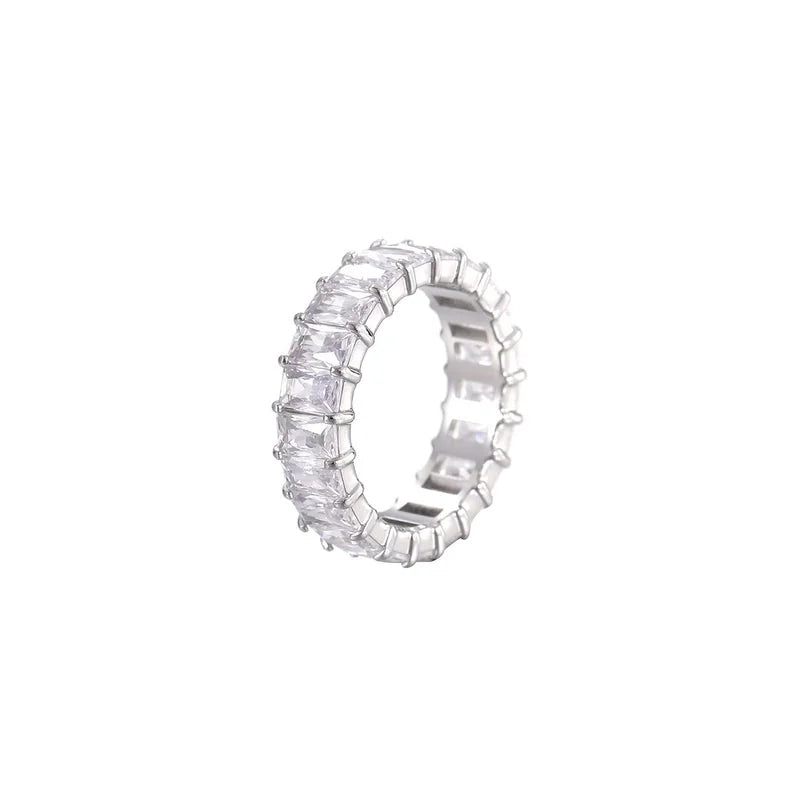 Fashion Round 304 Stainless Steel Zircon White Gold Plated Gold Plated Plating Rings