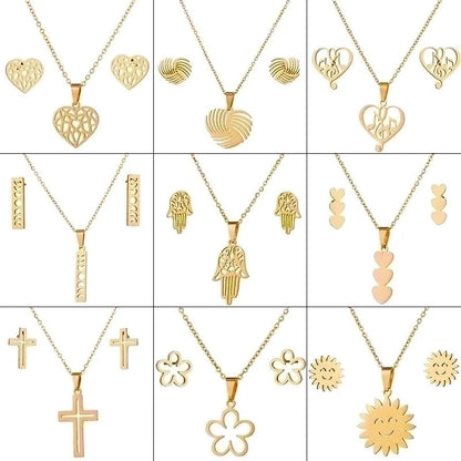 Minimalist Heart Shape Stainless Steel Plating Women\'s Earrings Necklace