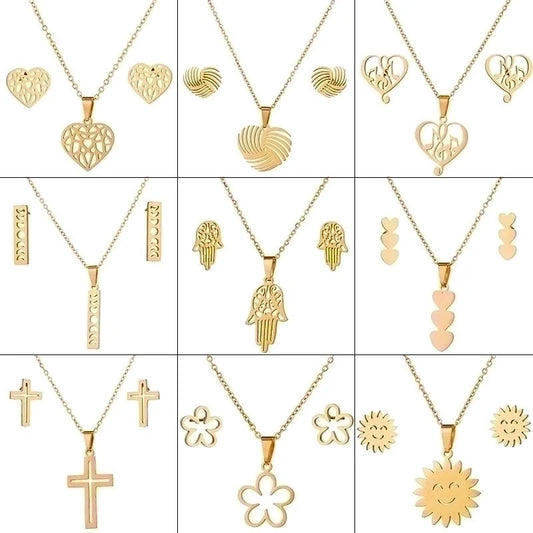 Minimalist Heart Shape Stainless Steel Plating Women\'s Earrings Necklace