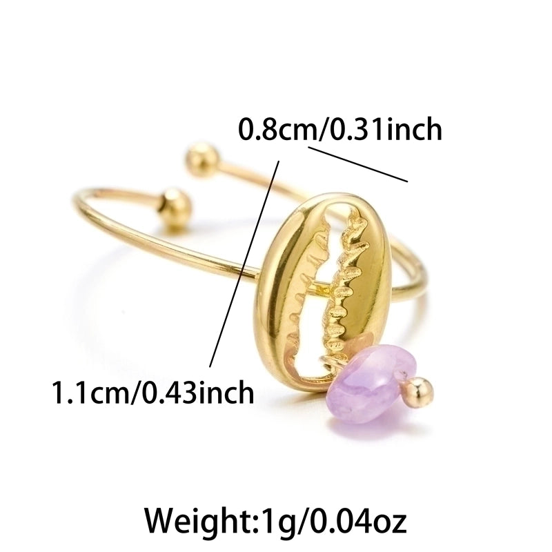Vintage Style Minimalist Shell 304 Stainless Steel 18K Gold Plated Plating Open Rings