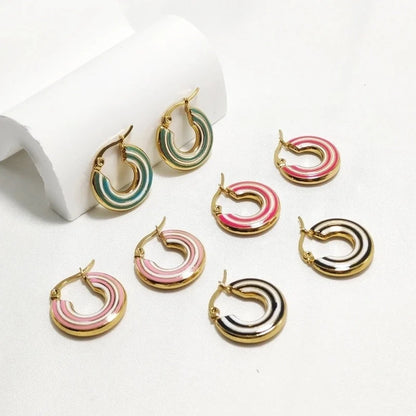 1 Pair Elegant Retro Color Block Enamel 304 Stainless Steel 18K Gold Plated Earrings