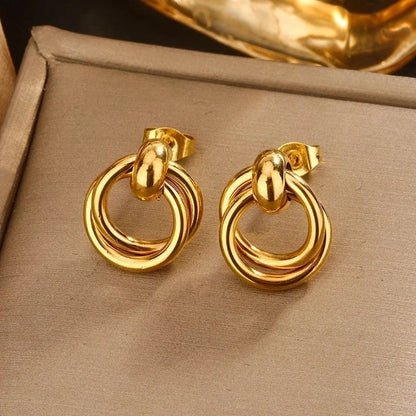 1 Pair Vintage Style U Shape Double Ring Circle Plating 304 Stainless Steel 18K Gold Plated Stainless Steel Earrings