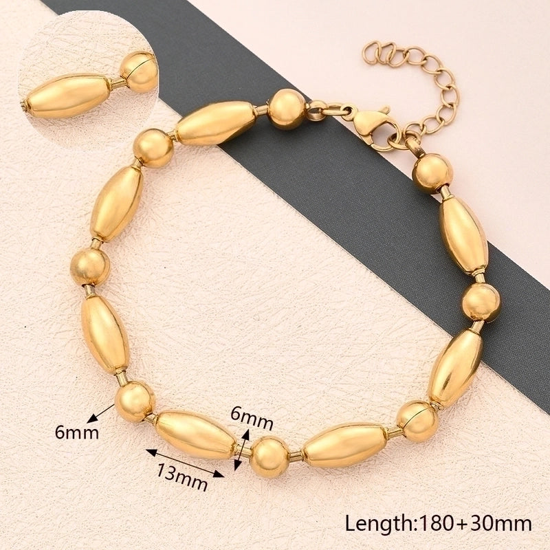 Casual Minimalist Round Oval Solid Color 304 Stainless Steel 18K Gold Plated Bracelets In Bulk