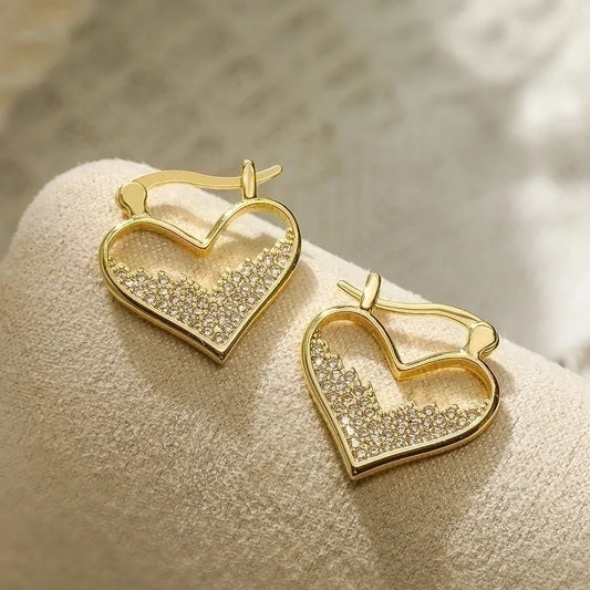 1 Pair Minimalist Geometric Heart Shape Plating Inlay Copper Zircon 18k Gold Plated Hoop Earrings