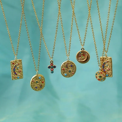 Hip-Hop Classic Style Cross Devil's Eye Star 304 Stainless Steel Zircon 18K Gold Plated Pendant Necklace