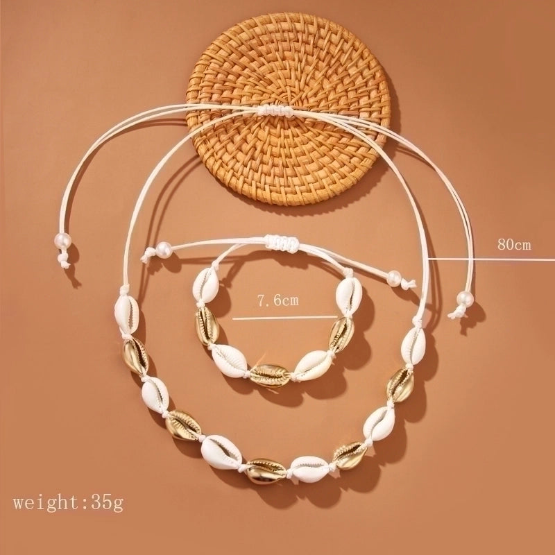 2 Pieces Hawaiian Shell Polyester Shell Bracelets Necklace