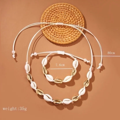2 Pieces Hawaiian Shell Polyester Shell Bracelets Necklace
