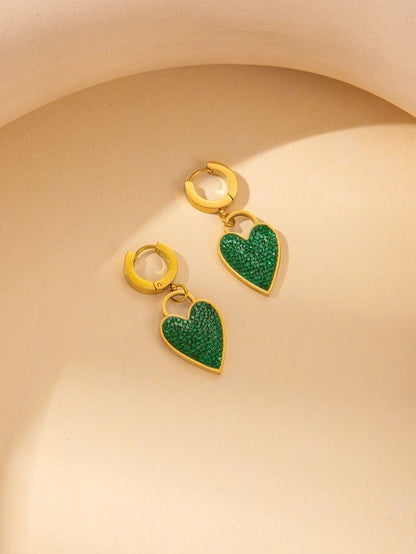 IG Style Minimalist Heart Shape Titanium Steel Shell Zircon Inlay Earrings Necklace