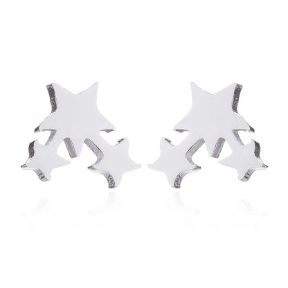 Minimalist Triangle Moon Coconut Tree Stainless Steel Asymmetrical Plating Ear Studs 1 Pair