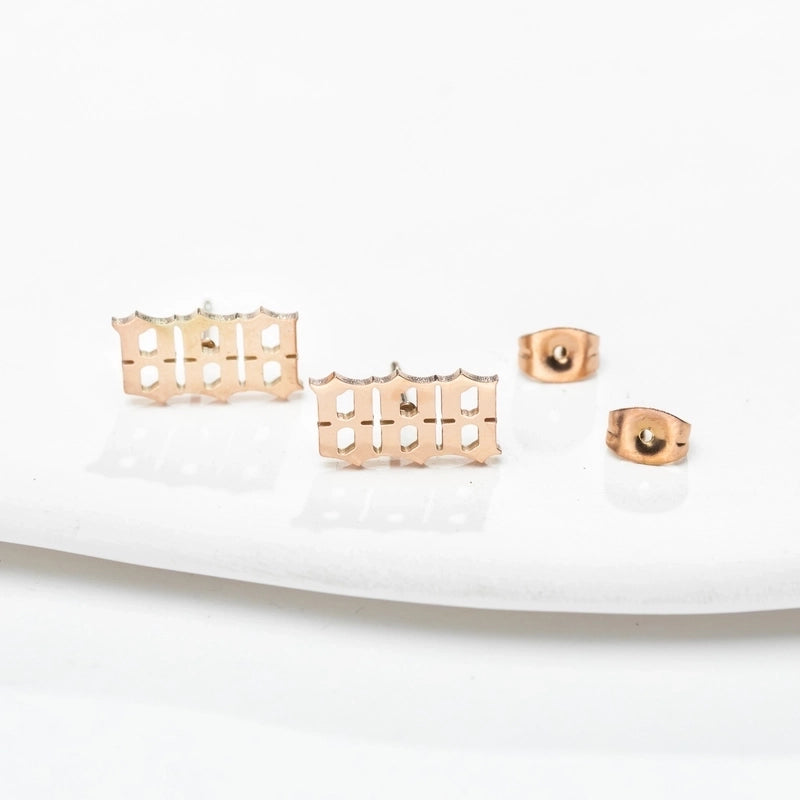 1 Pair Minimalist Number Plating Hollow Out 304 Stainless Steel 18K Gold Plated Ear Studs