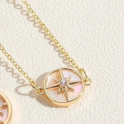 Cute Minimalist Hexagram Sun Copper Plating Inlay Shell Zircon 14k Gold Plated White Gold Plated Pendant Necklace