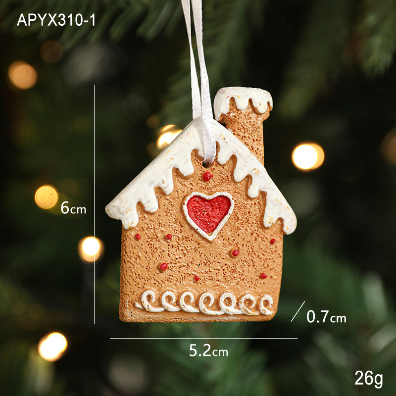 Resin Gingerbread Man Christmas Tree Pendant Heart Gingerbread House Diy Christmas Ornament Hanging Decoration Small Pendant