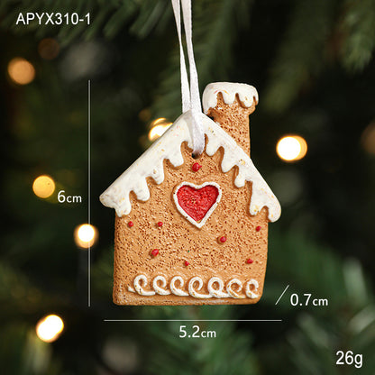 Resin Gingerbread Man Christmas Tree Pendant Heart Gingerbread House Diy Christmas Ornament Hanging Decoration Small Pendant