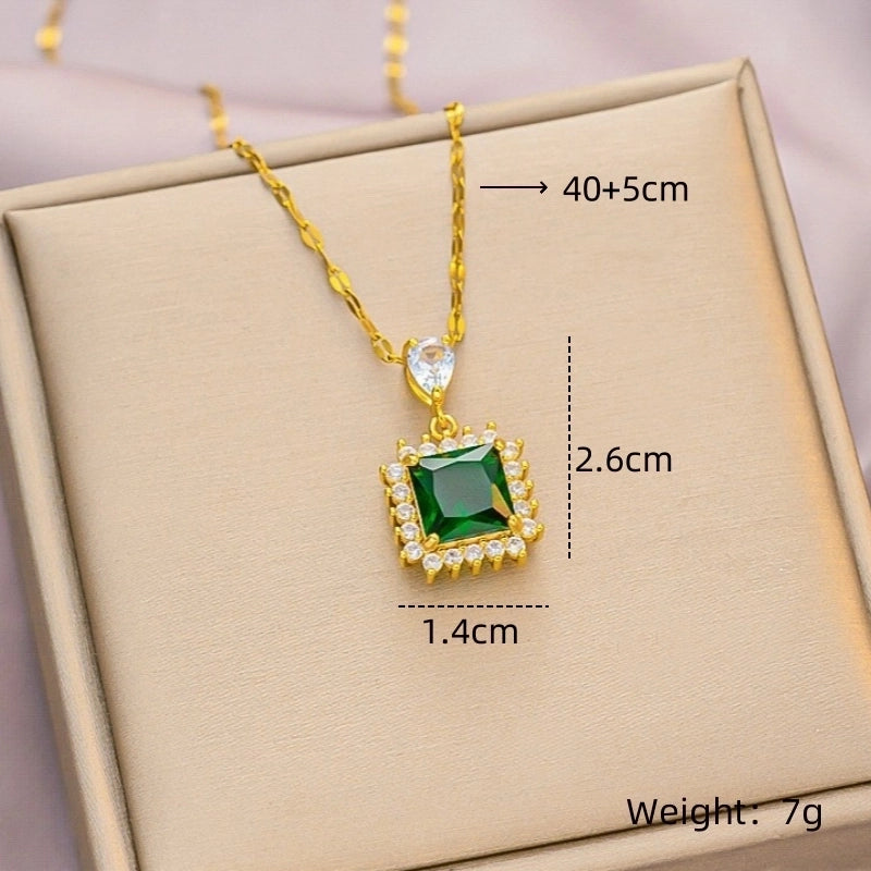 Shiny Geometric 201 Stainless Steel Copper Inlay Zircon Pendant Necklace