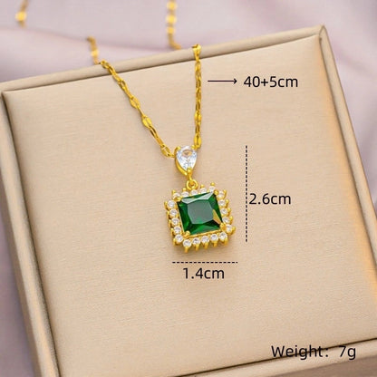 Shiny Geometric 201 Stainless Steel Copper Inlay Zircon Pendant Necklace