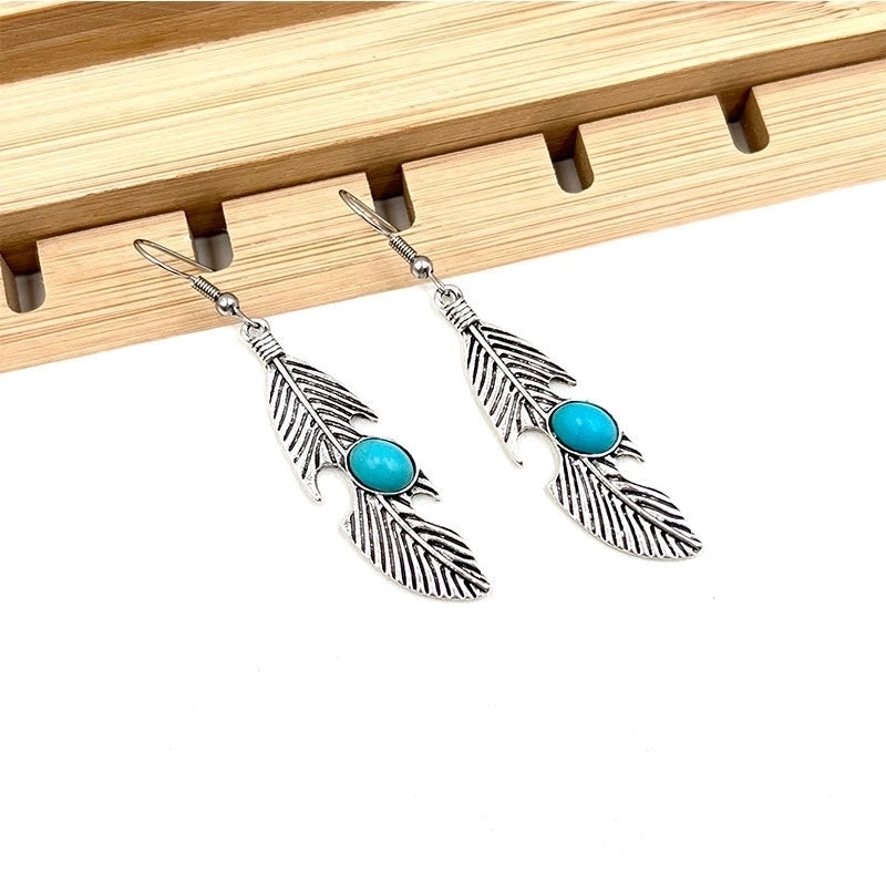 Turquoise Earrings Suit Women\'s Bohemian Retro Personalized Ethnic Style Alloy Earrings