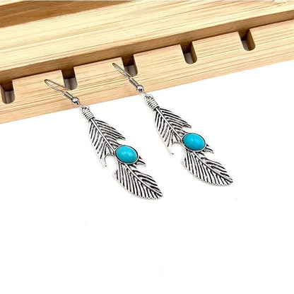 Turquoise Earrings Suit Women\'s Bohemian Retro Personalized Ethnic Style Alloy Earrings