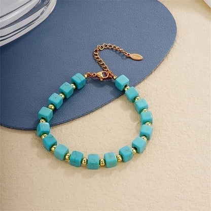 Vintage Style Ethnic Style Geometric 304 Stainless Steel Turquoise K Gold Plated Bracelets In Bulk