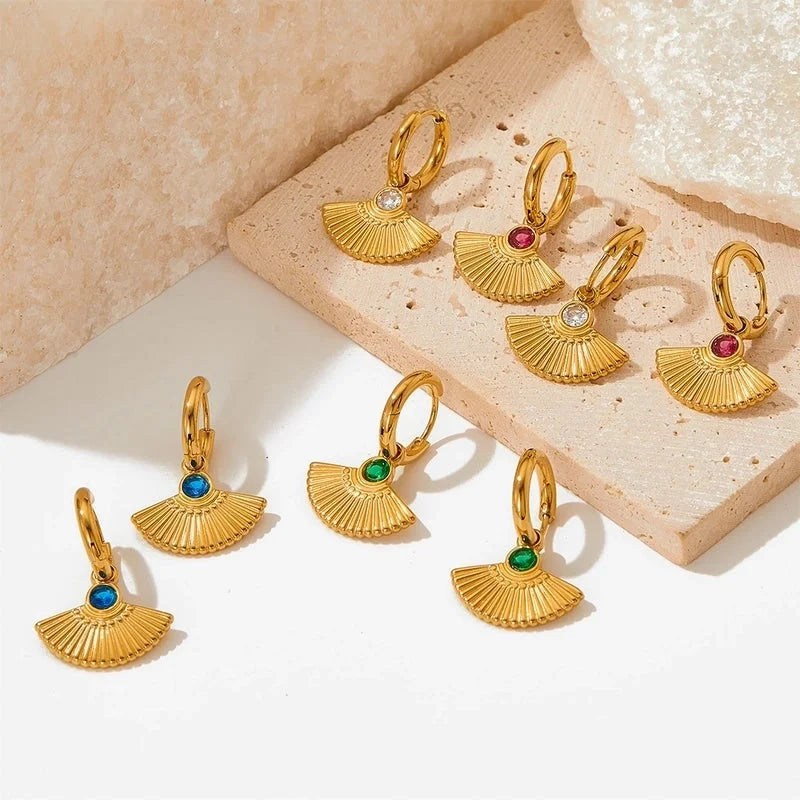 1 Pair Retro Sector Plating Inlay 304 Stainless Steel Zircon 16K Gold Plated White Gold Plated Gold Plated Earrings