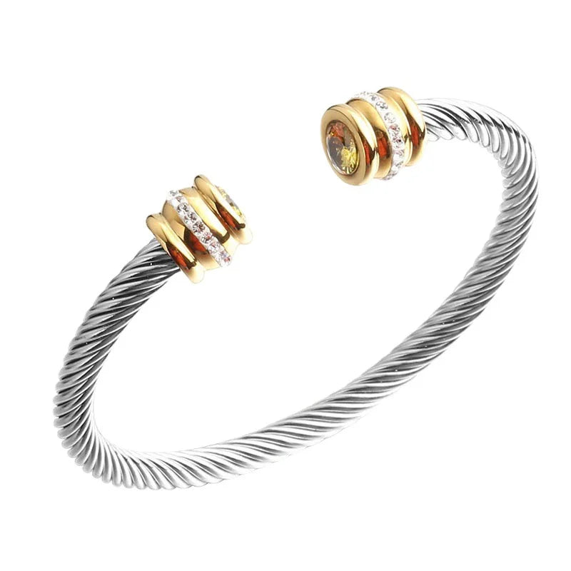Circle Twisted Stainless Steel Diamond Inlay Bangles