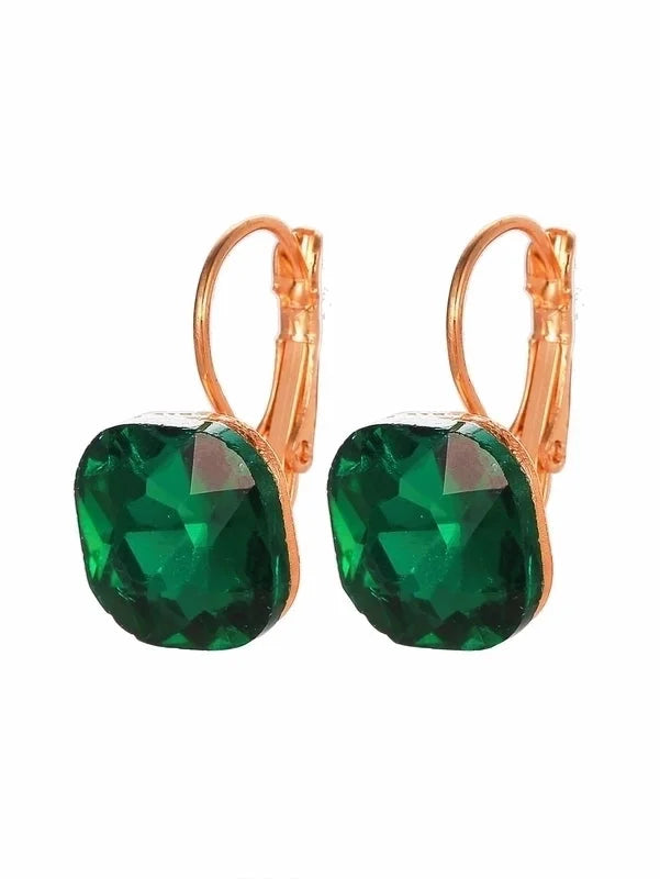 1 Pair Casual Sweet Classic Style Square Inlay Copper Glass 18K Gold Plated Drop Earrings