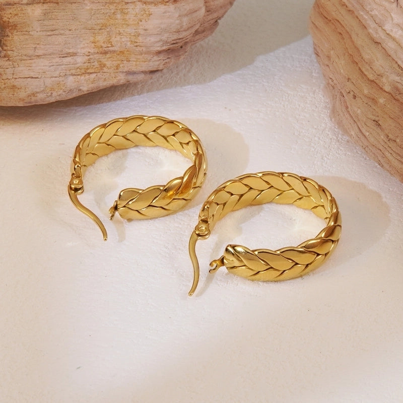 Elegant Minimalist Commute Grain 304 Stainless Steel 18K Gold Plated Jewelry Set