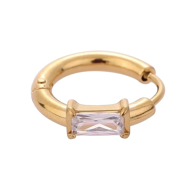 1 Piece Modern Style Minimalist Classic Style Solid Color Inlay 316L Stainless Steel Zircon 14K Gold Plated Hoop Earrings