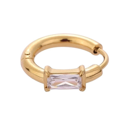 1 Piece Modern Style Minimalist Classic Style Solid Color Inlay 316L Stainless Steel Zircon 14K Gold Plated Hoop Earrings