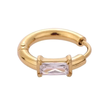 1 Piece Modern Style Minimalist Classic Style Solid Color Inlay 316L Stainless Steel Zircon 14K Gold Plated Hoop Earrings