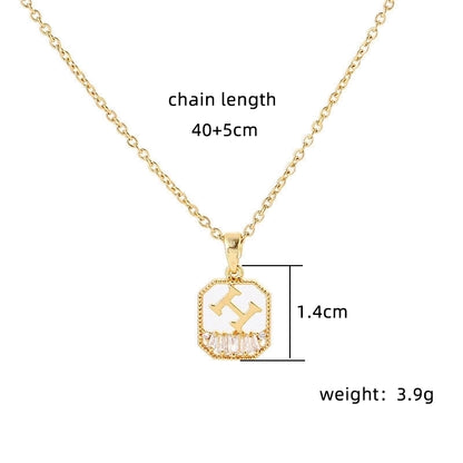 Copper 18K Gold Plated Plating Inlay Double Ring Letter Zircon Necklace