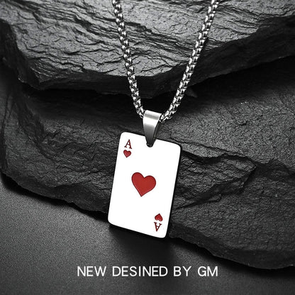 Streetwear Poker Titanium Steel Polishing Pendant Necklace