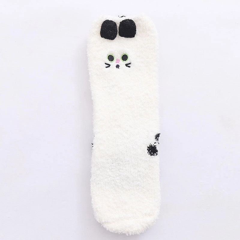 29 Cartoon Straight Embroidered Three-dimensional Animal Coral Fleece Christmas Warm Home Floor Socks Half Velvet Tube Socks