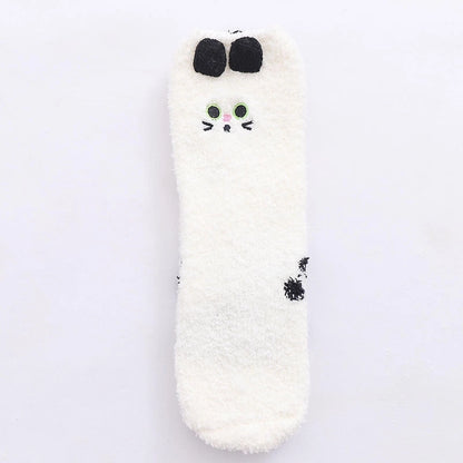 29 Cartoon Straight Embroidered Three-dimensional Animal Coral Fleece Christmas Warm Home Floor Socks Half Velvet Tube Socks