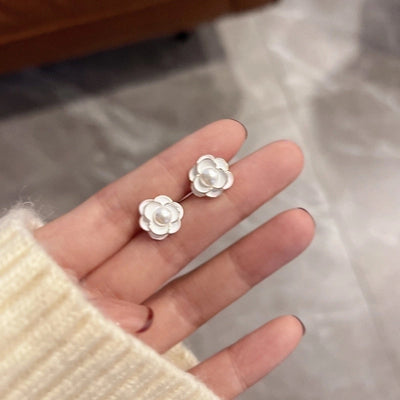 3 Pieces Sweet Heart Shape Rose Flower Inlay Imitation Pearl Alloy Rhinestones Earrings