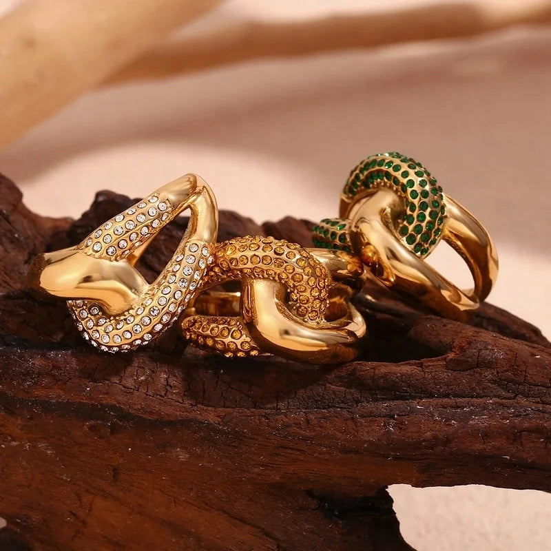 Elegant Retro Geometric 316L Stainless Steel 18K Gold Plated Rings