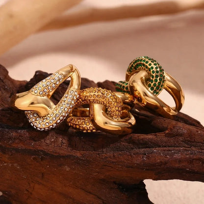 Elegant Retro Geometric 316L Stainless Steel 18K Gold Plated Rings