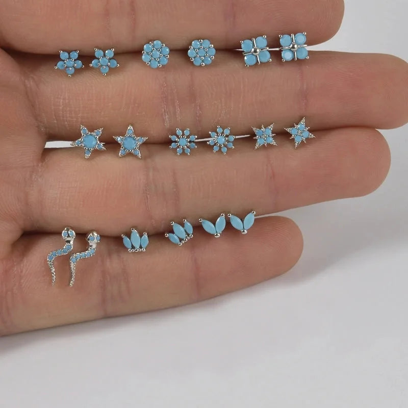 2 Pieces Nose Rings & Studs Minimalist Flower 304 Stainless Steel Turquoise Turquoise