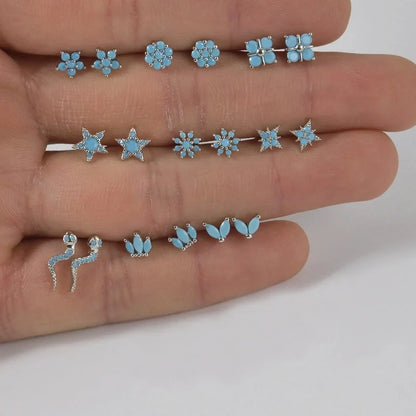2 Pieces Nose Rings & Studs Minimalist Flower 304 Stainless Steel Turquoise Turquoise