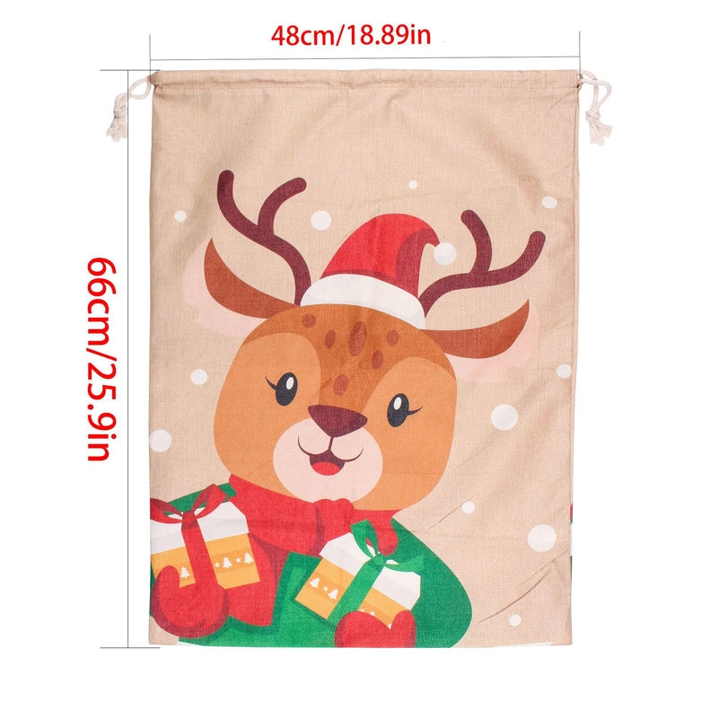 Christmas Gift Bag Christmas Large Printed Drawstring Drawstring Drawstring Bag Imitation Linen Santa Claus Backpack Gift Bag