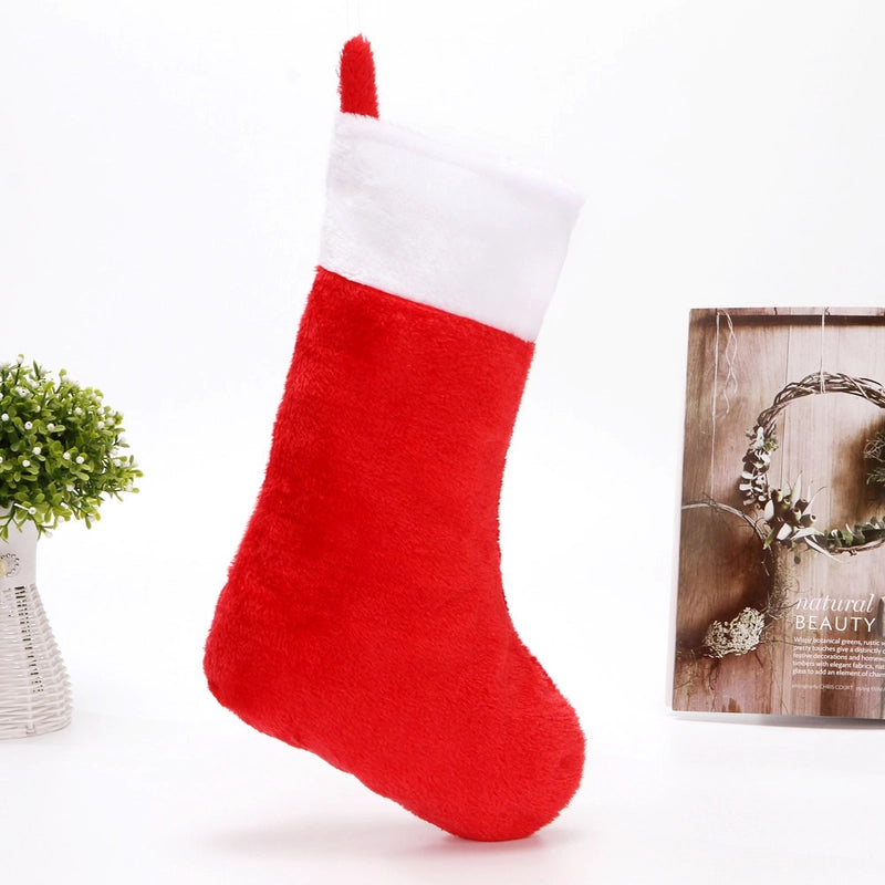 RW184 Christmas Socks Can Be Hung White Red Short Plush Christmas Socks Christmas Decorations Outlet